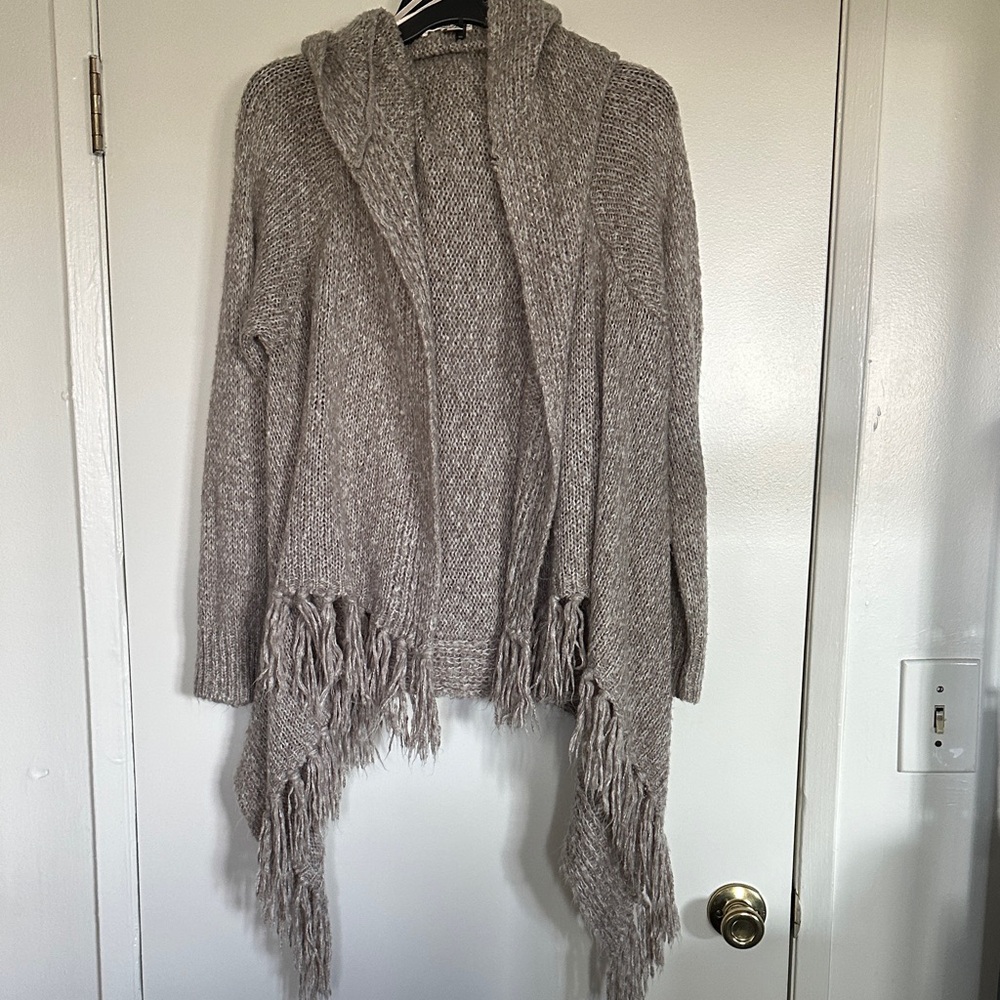 Nine West Gray Knit Cardigan with Fringe